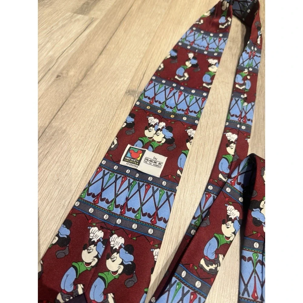 Mickey Limited Disney Mickey Mouse Golf Character Print Necktie Burgundy Blue